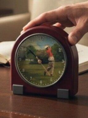 Vintage Relic Golf-Themed Desk Clock Mahogany Finish And Swinging Golfer Design